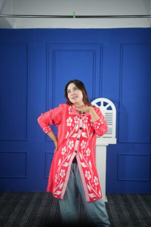 Jan (2) Red Floral Patterned Long Sweater