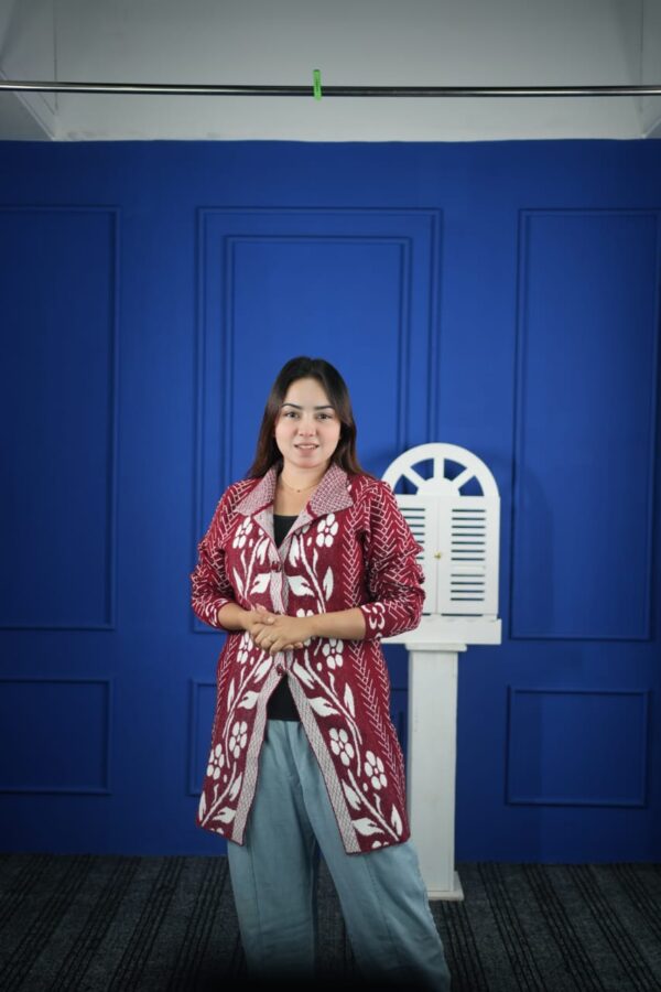 Maroon Floral Patterned Long Sweater